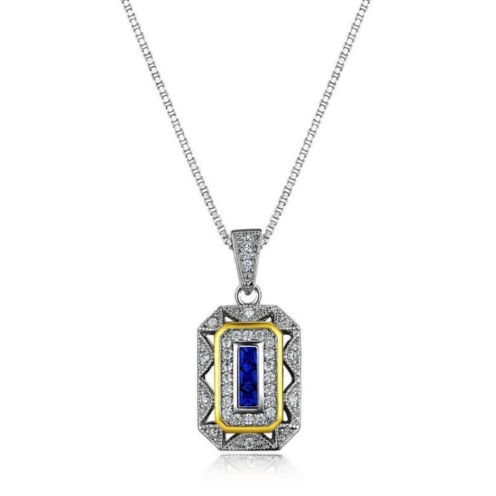 RETRO STYLE BLUE SAPPHIRE GEMSTONE NECKLACE